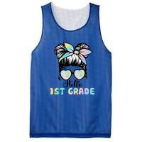 Hello 1st Grade Messy Hair Bun Girl Back To School First Day Mesh Reversible Basketball Jersey Tank