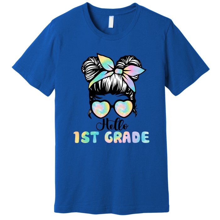 Hello 1st Grade Messy Hair Bun Girl Back To School First Day Premium T-Shirt