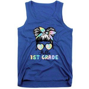 Hello 1st Grade Messy Hair Bun Girl Back To School First Day Tank Top