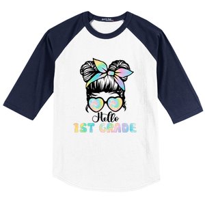 Hello 1st Grade Messy Hair Bun Girl Back To School First Day Baseball Sleeve Shirt