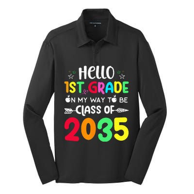 Hello 1st Grade On My Way To Be Class Of 2035 Back To School Silk Touch Performance Long Sleeve Polo