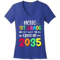 Hello 1st Grade On My Way To Be Class Of 2035 Back To School Women's V-Neck T-Shirt