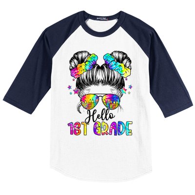 Hello 1st Grade Messy Hair Bun Back To School First Day Baseball Sleeve Shirt