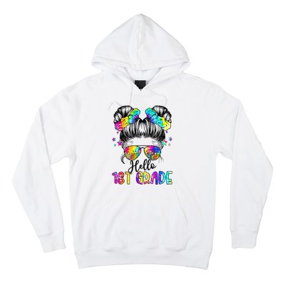 Hello 1st Grade Messy Hair Bun Back To School First Day Hoodie