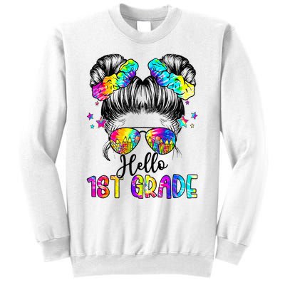 Hello 1st Grade Messy Hair Bun Back To School First Day Sweatshirt