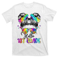 Hello 1st Grade Messy Hair Bun Back To School First Day T-Shirt