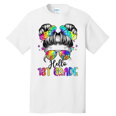 Hello 1st Grade Messy Hair Bun Back To School First Day Tall T-Shirt