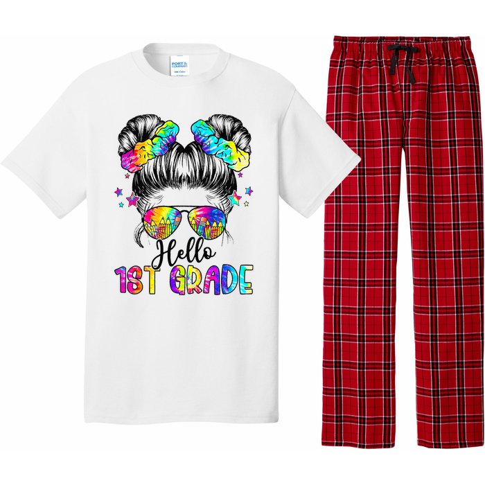 Hello 1st Grade Messy Hair Bun Back To School First Day Pajama Set