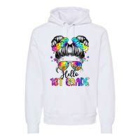 Hello 1st Grade Messy Hair Bun Back To School First Day Premium Hoodie