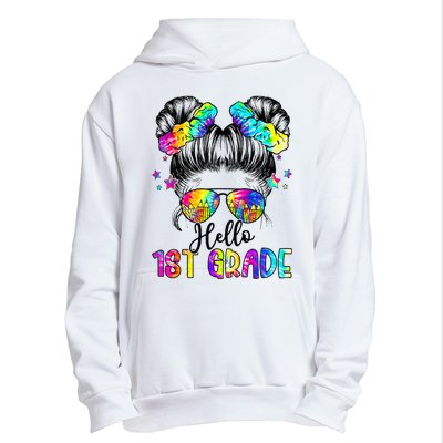 Hello 1st Grade Messy Hair Bun Back To School First Day Urban Pullover Hoodie