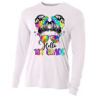 Hello 1st Grade Messy Hair Bun Back To School First Day Cooling Performance Long Sleeve Crew