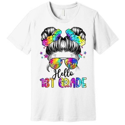 Hello 1st Grade Messy Hair Bun Back To School First Day Premium T-Shirt