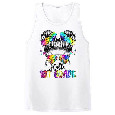 Hello 1st Grade Messy Hair Bun Back To School First Day PosiCharge Competitor Tank