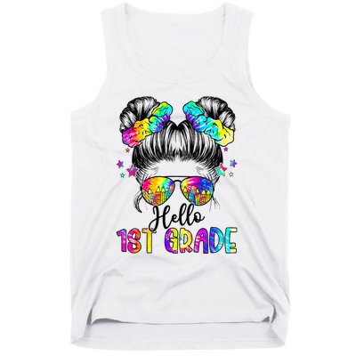 Hello 1st Grade Messy Hair Bun Back To School First Day Tank Top