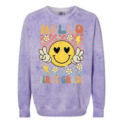 Hello 1st Grade Back To School First Grade Teacher Colorblast Crewneck Sweatshirt