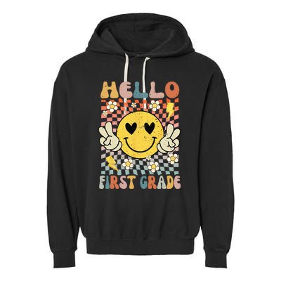 Hello 1st Grade Back To School First Grade Teacher Garment-Dyed Fleece Hoodie