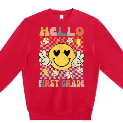 Hello 1st Grade Back To School First Grade Teacher Premium Crewneck Sweatshirt