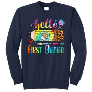 Hello 1st Grade Leopard Pencil Tie Dye Funny Back To School Tall Sweatshirt