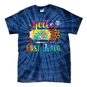 Hello 1st Grade Leopard Pencil Tie Dye Funny Back To School Tie-Dye T-Shirt