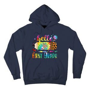 Hello 1st Grade Leopard Pencil Tie Dye Funny Back To School Tall Hoodie