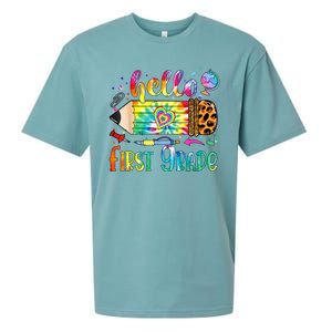 Hello 1st Grade Leopard Pencil Tie Dye Funny Back To School Sueded Cloud Jersey T-Shirt