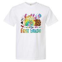 Hello 1st Grade Leopard Pencil Tie Dye Funny Back To School Garment-Dyed Heavyweight T-Shirt