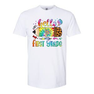 Hello 1st Grade Leopard Pencil Tie Dye Funny Back To School Softstyle CVC T-Shirt