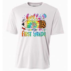 Hello 1st Grade Leopard Pencil Tie Dye Funny Back To School Cooling Performance Crew T-Shirt