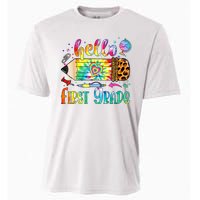 Hello 1st Grade Leopard Pencil Tie Dye Funny Back To School Cooling Performance Crew T-Shirt