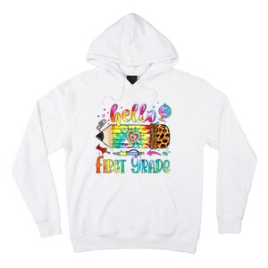 Hello 1st Grade Leopard Pencil Tie Dye Funny Back To School Hoodie