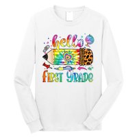 Hello 1st Grade Leopard Pencil Tie Dye Funny Back To School Long Sleeve Shirt