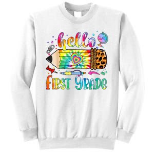 Hello 1st Grade Leopard Pencil Tie Dye Funny Back To School Sweatshirt