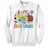 Hello 1st Grade Leopard Pencil Tie Dye Funny Back To School Sweatshirt