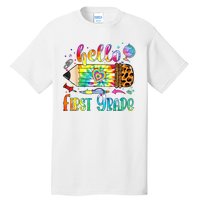 Hello 1st Grade Leopard Pencil Tie Dye Funny Back To School Tall T-Shirt