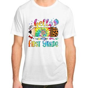 Hello 1st Grade Leopard Pencil Tie Dye Funny Back To School Adult ChromaSoft Performance T-Shirt