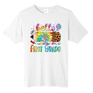 Hello 1st Grade Leopard Pencil Tie Dye Funny Back To School Tall Fusion ChromaSoft Performance T-Shirt