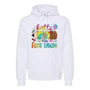 Hello 1st Grade Leopard Pencil Tie Dye Funny Back To School Premium Hoodie