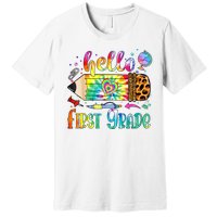 Hello 1st Grade Leopard Pencil Tie Dye Funny Back To School Premium T-Shirt