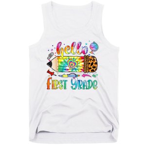 Hello 1st Grade Leopard Pencil Tie Dye Funny Back To School Tank Top