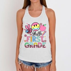 Hello 1st Grade Boy Girl Teacher Back To School 1st Grade Women's Knotted Racerback Tank