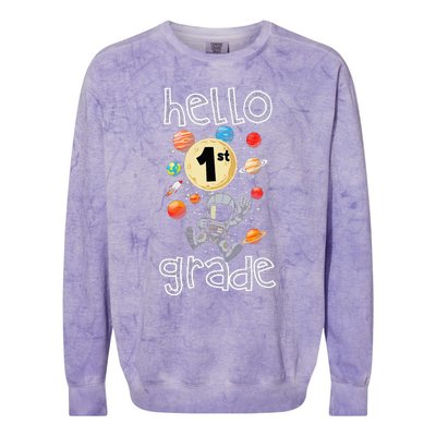 Hello 1st Grade Back To School Space Theme First Grade Colorblast Crewneck Sweatshirt