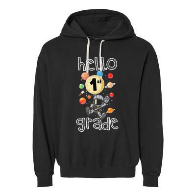 Hello 1st Grade Back To School Space Theme First Grade Garment-Dyed Fleece Hoodie