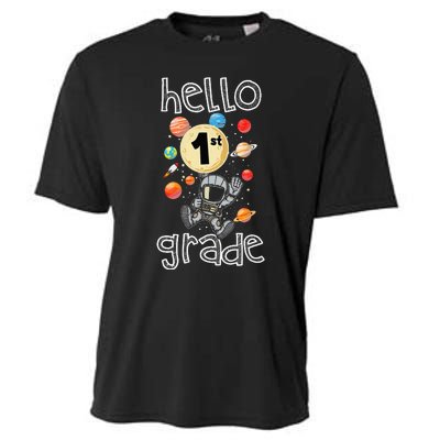 Hello 1st Grade Back To School Space Theme First Grade Cooling Performance Crew T-Shirt