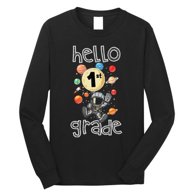 Hello 1st Grade Back To School Space Theme First Grade Long Sleeve Shirt