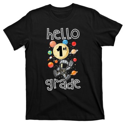 Hello 1st Grade Back To School Space Theme First Grade T-Shirt