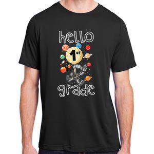 Hello 1st Grade Back To School Space Theme First Grade Adult ChromaSoft Performance T-Shirt