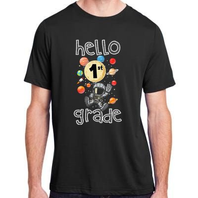 Hello 1st Grade Back To School Space Theme First Grade Adult ChromaSoft Performance T-Shirt