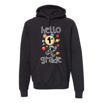 Hello 1st Grade Back To School Space Theme First Grade Premium Hoodie