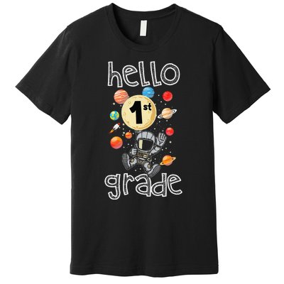 Hello 1st Grade Back To School Space Theme First Grade Premium T-Shirt