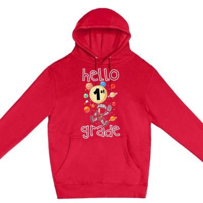 Hello 1st Grade Back To School Space Theme First Grade Premium Pullover Hoodie